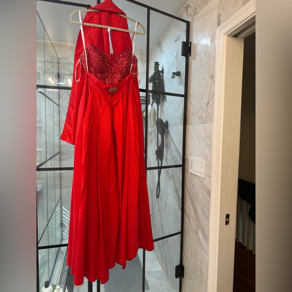 JOVANI Three-Piece Sequin Formal/Prom Dress/Gown with Skirt and Shawl - Red Sz 6